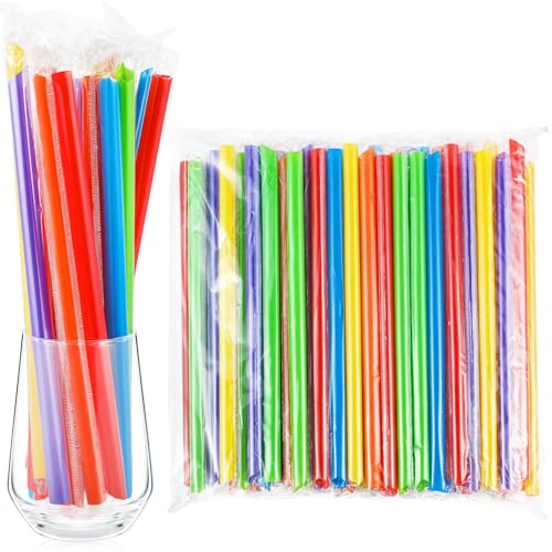 Tessco 600 Pcs Smoothie Straws Bulk Disposable Bubble Tea Straws Large Plastic Individually Wrapped Colorful for Tall Homemade Milkshakes(9.84 Inch,Classic Style)