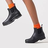 planone Short rain boots for women waterproof size 8.5 Black garden shoes anti-slipping chelsea rainboots for ladies comfortable insoles stylish light ankle rain shoes matte outdoor work shoes