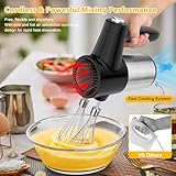 Cordless Hand Mixer, Digital Display 7 Speed Rechargeable Electric Mixer Handheld with 6 Stainless Steel Attachments Whisks Beaters Dough Hooks & Storage Base, Kitchen Blender for Baking, Eggs, Cakes