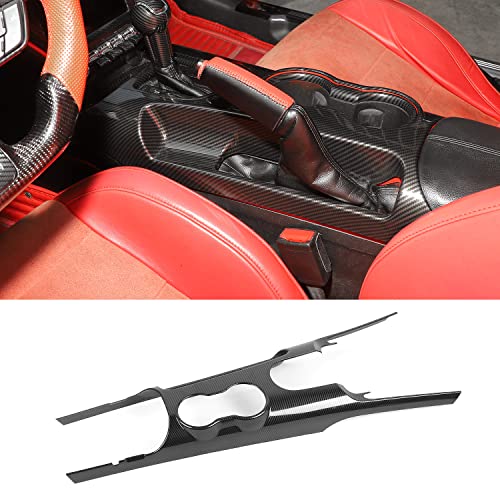 RT-TCZ Carbon Fiber Center Console Gear Shift Panel Trim Cover Cup Holder Frame Interior Decoration Kit Accessories for Ford Mustang 2015-2022