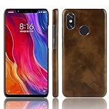 Phone Case for Xiaomi Mi 8 Case, [PU Leather]+[Hard Plastic] for Xiaomi Mi 8 Protector Case, Non-Slip Shockproof for Xiaomi Mi 8 Phone Cover Brown