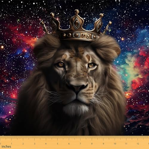 Lion Decorative Fabric by The Yard, Starry Sky, Wild Animals Quilt, African Safari Animal, Waterproof for Quilting Sewing, 2 Yards, Colorful