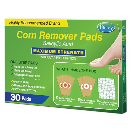 Corn Remover Pads for Feet Toes: 30 Pack 40% Salicylic Acid Extra Strength Treatment - Fast Effective Medicated Bandages for Adults Seniors Teens Athletes Runners Hikers Workers Men Women