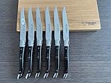 Laguiole en Aubrac Luxury Fully Forged Full Tang Stainless Steel Steak Knives 6-Piece Set with Buffalo Horn Handle, Stainless Steel Polished Bolsters, Made In France