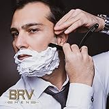 BRV MEN Professional Straight Edge Barber Razor w/ 100 Lord Platinum Single Edge Razor Blades | Straight Razors for Men | Barbershop Accessories | Mens Shaving Knife & Shavette - Black