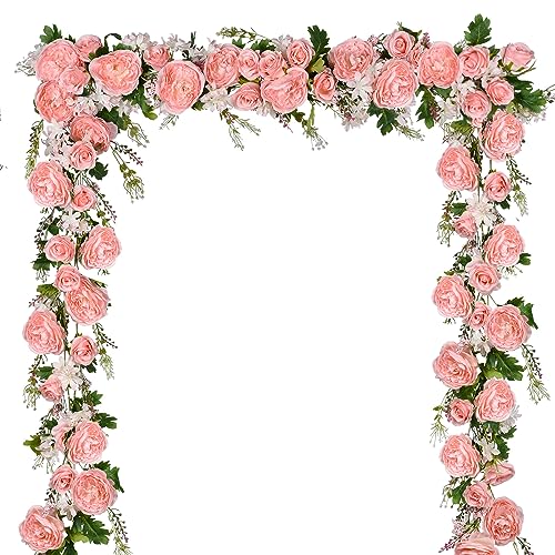 DearHouse 2Pack Artificial Peony Flower Garland - Silk Peony Garland with Pink Flowers for Wedding Party Table Decoration,6ft/Strand