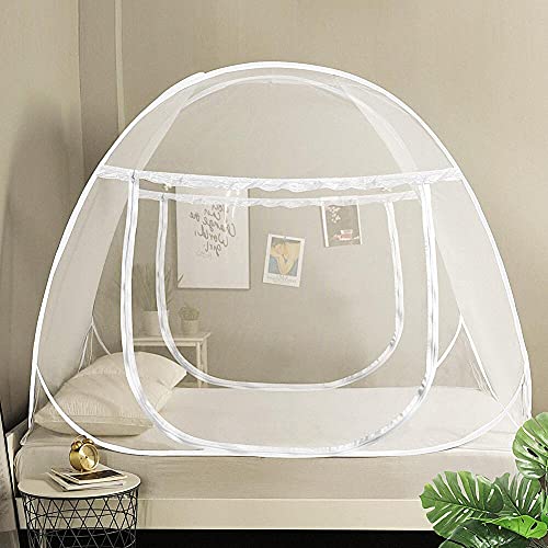 AMMER Pop Up Mosquito Net Tent for Beds, Portable Foldable Mosquito Netting Folding Design with Net Bottom,2 Entries,Suit for Twin to King Size Bed (79x71x59inch)