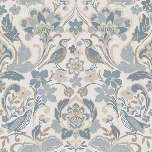 World of Wallpaper Folk Themed Floral Patterned Matte Finish Textured Wallpaper for Living Room and Bedroom - Soft Blue 946103