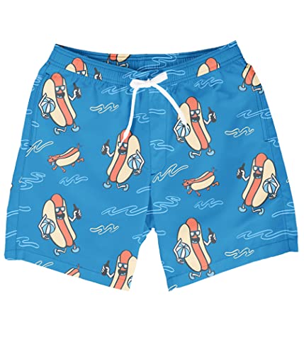 Tipsy Elves Blue Hot Dog Diver 4 Way Stretch Swim Trunks for Men Size X-Large