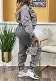 Voghtic Women's Two Piece Denim Outfits Long Sleeve Zipper Jean Jacket Cargo Pant Matching Sets