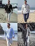 JoZorro Linen Tops for Men Islamic Abaya Men Henley Long Sleeve 90s Vintage T Shirts Muslim Clothes for Men Black V Neck T Shirt Mens V Neck Blouse Islamic Gifts for Men Black Tunic Tops for Men