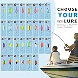 QualyQualy Fishing Spoon Lure Assortment, 30pcs Colorful Trout Lure Set Casting Metal Fishing Lure Trolling Spoon Lure Single Hook Tackle Kit