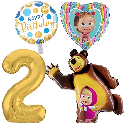 Zatey Colorful Foil Balloons Set for B-day 2 Years Happy Birthday Decoration theme Masha and the Bear, Gold
