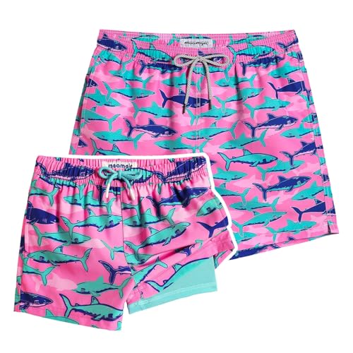 maamgic Dad and Son Matching Swim Trunks Quick Dry Father and Son Gifts Board Shorts with Mesh Lining Swim Suits Swimming Trunks (Size Large & Size 5-6 Years)