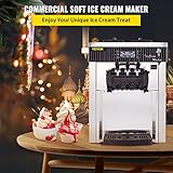 VEVOR Commercial Ice Cream Machine 5.3 to 7.4Gal per Hour Soft Serve with LED Display Auto Clean 3 Flavors Perfect for Restaurants Snack Bar, 2200W, Sliver