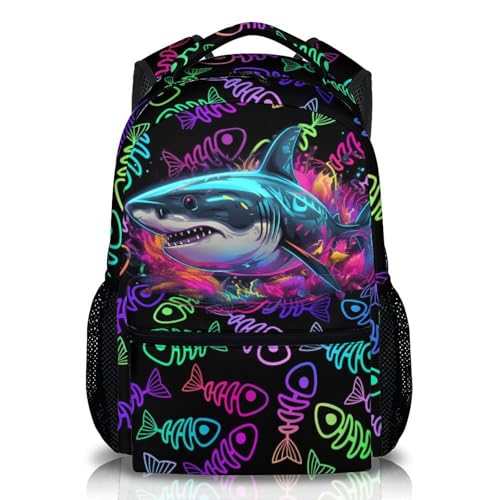 DREAMUGIFT Kids Backpacks, Funny Shark Backpack, Preschool Elementary Kindergarten Schoolbag for Boys 3-8, 17 Inch Cool Shark Bookbags for School Travel Camping Picnic