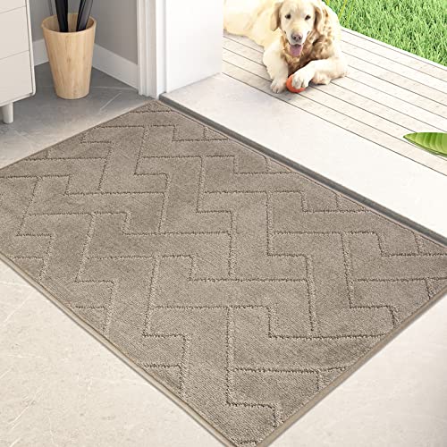 PURRUGS Dirt Trapper Door Mat 24" x 35.5", Non-Slip Machine Washable Entry Rug, Shoe Scraper, Dog Doormat, Super Absorbent Welcome Mat for Front & Back Door, Muddy Wet Shoes & Paws, Taupe