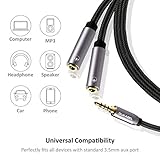 DUKABEL Headphone Splitter, Strong Braided & Gold-Plated 3.5mm Stereo Audio Y Splitter Cable 4-Pole Male to 2-Female Port Audio Stereo Cable Dual Headphone Jack Adapter Top Series