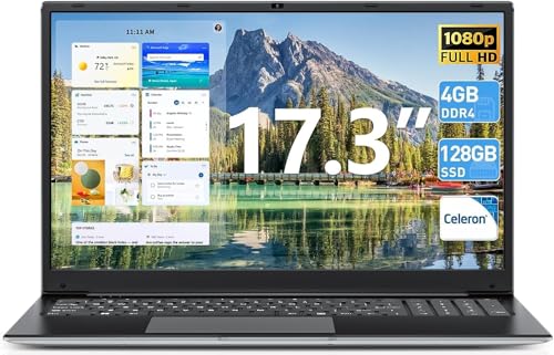 Naclud 17.3 Inch Laptop Computer, Windows 11 Laptops with Celeron I3 Processor, 4GB DDR3 128GB SSD, 60800mWh Battery, FHD IPS Display, HDMI, Type-C, Numpad, 5G WiFi, BT4.2, for Business and Students