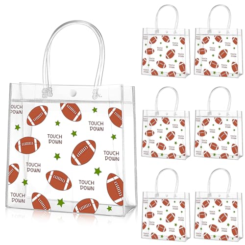 Aliceset 20 Pcs Football Clear Treat Bag with Handles PVC Football Party Snack Bag for Team Birthday Sport Favor, 8 x 8 x 3.15''