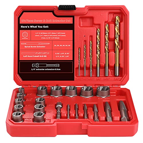 UYECOVE 30 Pcs Spiral Screw Extractor Bolt Extractor Set, 6542/4341 HSS Left Hand Drill Bit Set, Stripped Bolt Remover Borken Bolt Extractor Kit for Removing Nuts Bolts with Solid Storage Case