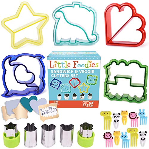 Sandwich Cutters for Kids, 20-Piece Set, 5 Kid Sandwich Cutters Shapes, 5 Vegetable Cutters Shapes, 10 Bento Deco