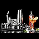 Soing 24-Piece Cocktail Shaker Set,Perfect Home Bartender Kit for Drink Mixing,Stainless Steel Bar Tools with Stand,Velvet Carry Bag & Recipes Cards Included (Silver)