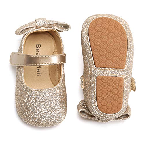 Felix & Flora Gold Baby Shoes Girl 6-12 Months - Infant Baby Walking Shoes Moccasinss Rubber Sole Crib Shoes(Gold,9-12 Months)