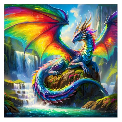 FHBUBPUP 5D Dragon Diamond Painting Kits for Adults, Dragon Diamond Art Kits for Beginners, DIY Full Drill Round Diamond Dot Gem Art, Craft Gift Suitable for Home Wall Decoration 12×12Inch