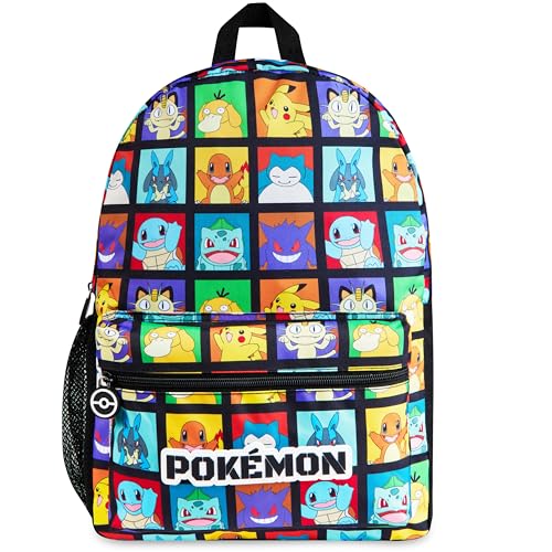 Pokemon Kids Backpack with Water Bottle Pocket for School, Sports, Travel - Anime Gifts (Multicolour)