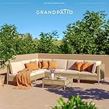 Grand patio 7-Piece Wicker Patio Furniture Set, Boho Outdoor Conversation Set Sectional Sofa with Water Resistant Thick Cushions and Coffee Table, Beige