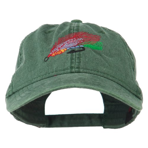 e4Hats.com Fishing Fly Embroidered Washed Cap - Dark Green OSFM