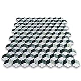 Stone Center Online Thassos White Marble 2x3 Illusion 3D Cube Rhombus Diamond Hexagon Mosaic Tile w/Green Marble Polished Kitchen Bath Wall Floor Backsplash Shower (1 Sheet)