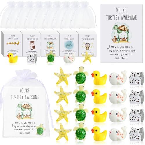 Fumete 100 Set Employee Appreciation Gifts Bulk for Coworkers Thank You Staff Gift Animal Pun Inspirational Note Cards Funny Resin Ducks Stars Whales Turtles Owls Office Pocket Favors