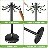 MAYZOLOP Kitchen Countertop Utensil Holder, Stainless Steel Rotatable Cooking Utensils Holder with 8 Rotating Hooks, Hanging Organizer for Spoon, Spatula, Black