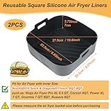 BYKITCHEN 9 Inch Square Silicone Air Fryer Liners for 6 to 8QT, Set of 2, Reusable Silicone Air Fryer Tray Insert, Air Fryer Accessories for Corsori 6QT, Ninja Air Fryer Pro XL 6.5QT, Gourmia & More