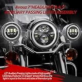 7 Inch Motorcycle LED Headlight 4.5" Fog Passing Lamps DOT Kit for Harley Davidson Street Glide Road King Electra Glide Fat boy Ultra Classic Heritage Softail Deluxe CVO Tri Glide Switchback Indian