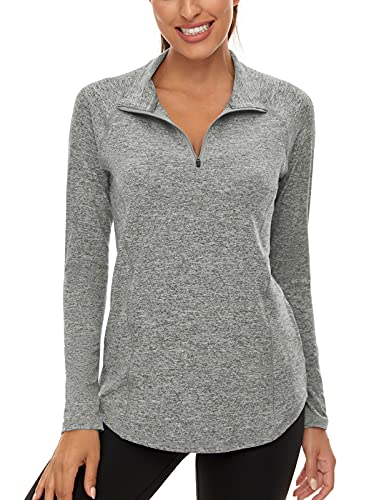 LURANEE Gym Shirts for Women, Long Sleeve Exercise Tops Funny Basic Workout Tennis Hiking Baseball Tee Casual Trendy Flattering Loose Fit Moisture Wicking Tunics Stretch Sportwear Grey L