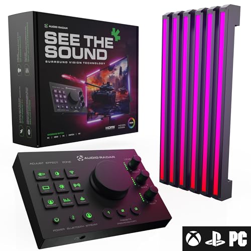 Audio Radar with Surround Vision Technology™, LED Sound Detection for PC/Xbox/PS5, FPS & Deaf Gamers, Works With Most Video Games, Fits 24-65” Gaming Monitor, TV, Works With Or w/o Gaming Headset