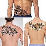 THAPOR Dragon Temporary Tattoo for Men, 6-Pack Large Realistic Back Chest Tattoos Stickers, Long-lasting Horizontal Tiger Death Fake Tattoos, Makeup for Adults Body Shoulder