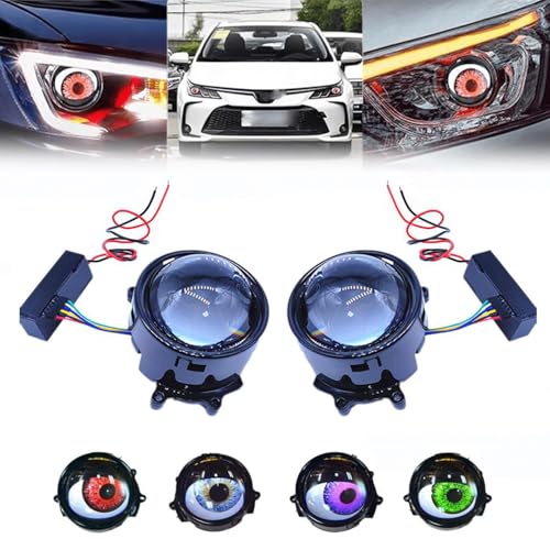 Devil Eyes Light for Cars, 12v LED Devil Eye Demon Evil Eye Headlight, Dynamic Devil Eye Car Headlights with Adjustable Eye Pattern, Mini Projector Lens Light Controlled by Mobile Phone for Any Car