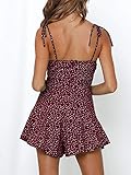 Jeanewpole1 Womens Summer Spaghetti Strap Jumpsuit Casual Flower Printed Beach Short Romper Wine Red