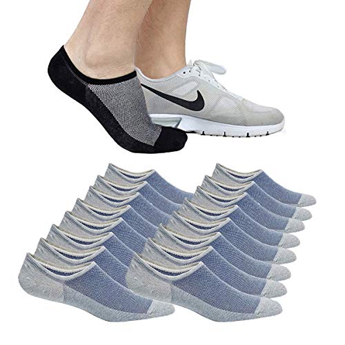 Faustine No Show Socks Ankle Low Cut Socks for Mens, Non Slip, 8 Pairs 16 Pairs (8 Pairs (Grey), S/M(US Men shoes size 6-10/Women size 8-12))