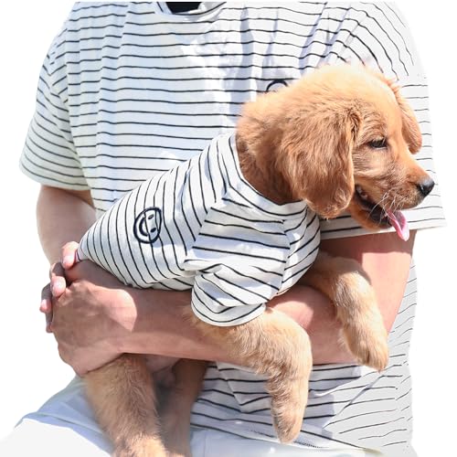 ANIAC 2 PCS Dog and Owner Matching Clothes,Cotton Dog T-Shirt and Men/Women Shirt,Striped Puppy Clothes for Small Dog,Cat Shirt,Pet and Owner Matching Outfit (Pet and Owner, Large)