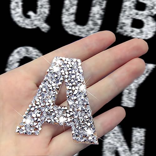 Gleihow 35 Pcs Rhinestone Iron on Letter Patches Bling Rhinestone Letters Glitter Rhinestone Alphabet Applique for Clothing Hats Jeans Shoes DIY Craft（Silver）