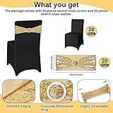 Chumia 20 Sets Chair Covers and Sashes, Spandex Stretch Chair Slipcovers with Shiny Bowknot for Wedding Party Banquet Anniversary Events Dining Decor (Black,Gold)