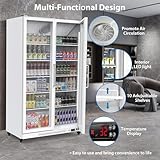 PrecisionAuto Commercial Display Beverage Fridge with 2-Glass Door 27.1 Cu.Ft Merchandiser Refrigerators with 10 Adjustable Shelves Lightbox for Home Restaurant Office Grocery Stores, White