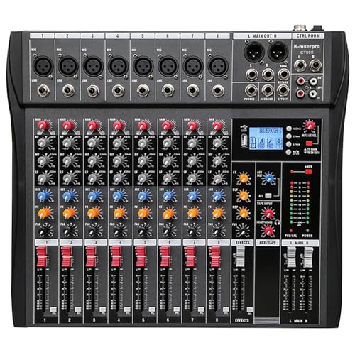 K-mxerpro 8 Channel Professional Audio Mixer Console Sound Board with 48V Phantom Power,USB Audio Interface for Live Show,Streaming Recording Music Stage Karaoke