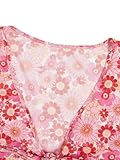 Verdusa Women's Boho 70s Tops Tie Front Bell Long Sleeve Floral Print Mesh Sheer Blouse Crop Tops Floral Pink Medium