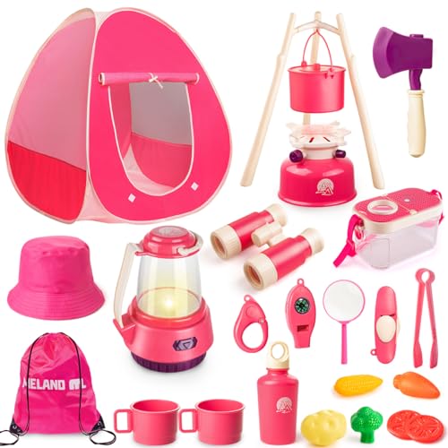 Meland Kids Camping Set for Girls - Camping Tent Toys for Girls Indoor Outdoor Pretend Play, Christmas Birthday Gift Idea for Toddler Girls Age 3,4,5,6 Year Old